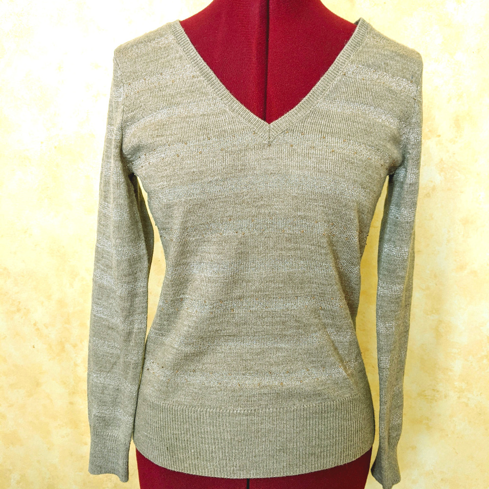 Womens' NY&CO Taupe V Neck Beaded Sweater